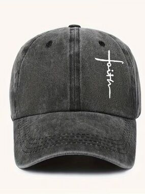 Faith Script Embroidered Baseball Cap - Black